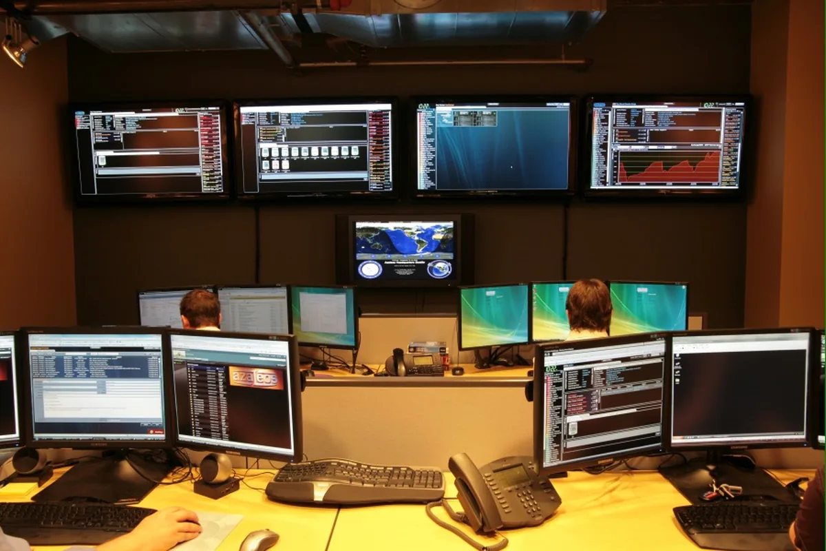 Security operations dashboard visualizing live network telemetry and alerts